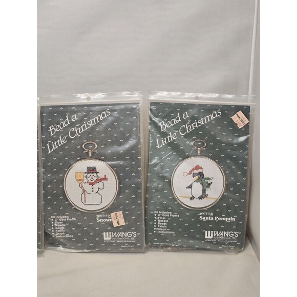 VTG Bead a Little Christmas Ornaments 4 Kits Wangs Intl Taiwan 80s Cross Stitch - Picture 4 of 9